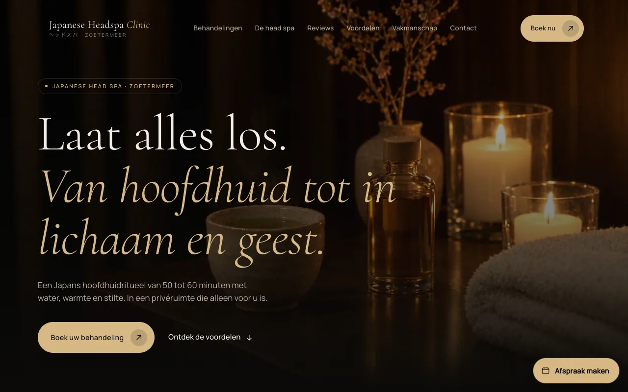 Website van Japanese Headspa Clinic