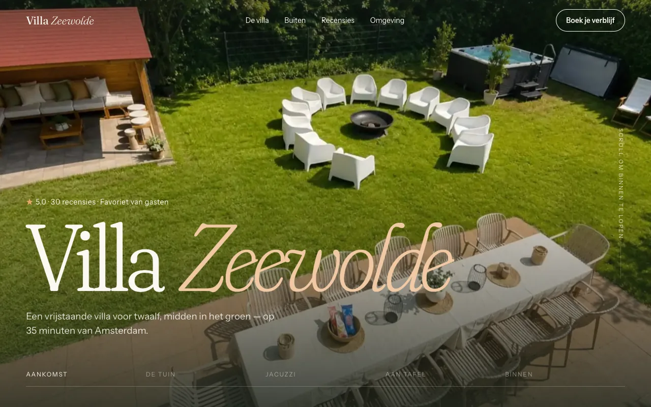 Website van Villa Zeewolde